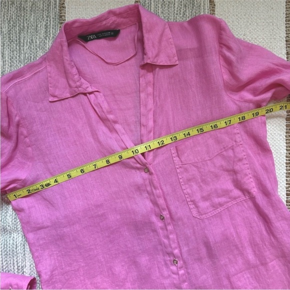 Zara 100% linen button down long sleeve pinned up blouse - Picture 4 of 7